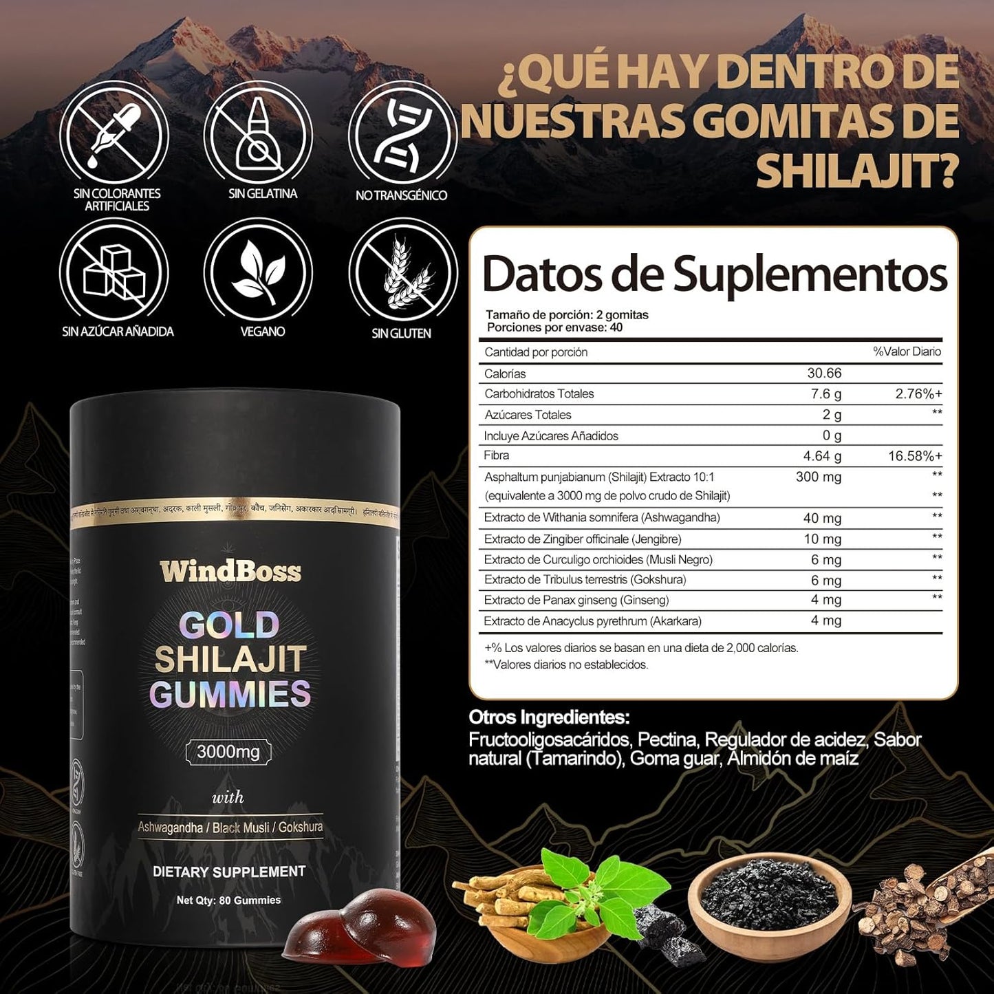 WindBoss™ Restaura Riñones Shilajit con 75% Ácido Fúlvico