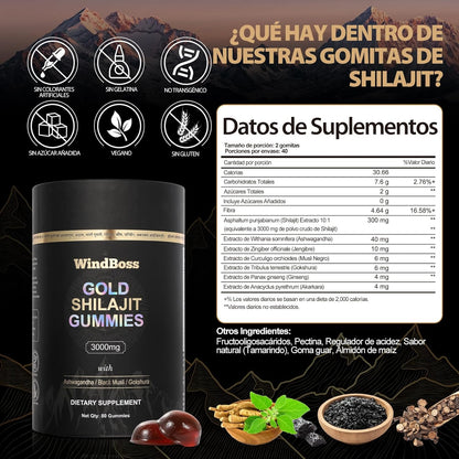 WindBoss™ Restaura Riñones Shilajit con 75% Ácido Fúlvico